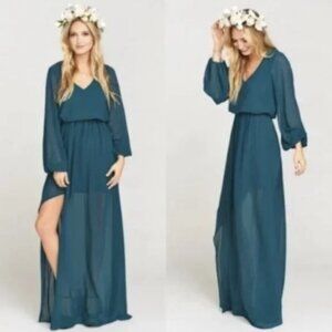 Show Me Your Mumu Deep Jade Chiffon Jocelyn Maxi Dress Women's Size Large